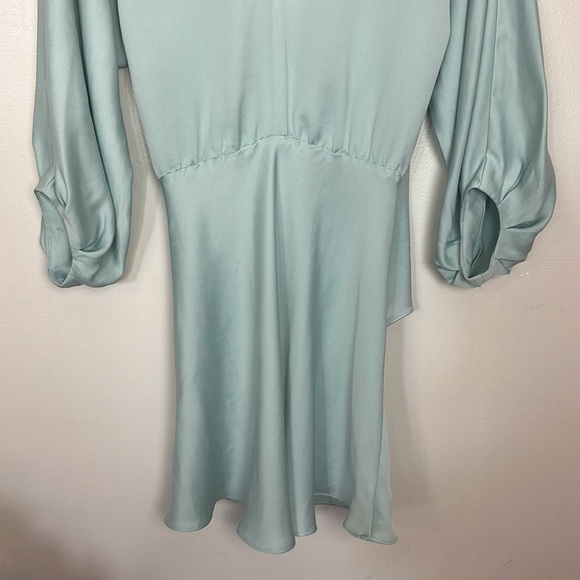 Zara Satin Puff Sleeve Knot Detail Sea Foam Flowy Short Dress - Picture 15 of 16